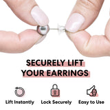 Earring jackets with support disc add sparkle and securely lift your large diamond earrings and heavy earrings The only high tech earring back to automatically fit, lock and lift your earrings Correct uneven piercings and stretched piercing holes instantly to give you younger look lifted comfortable to wear hypoallergenic