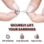 Earring jackets with support disc add sparkle and securely lift your large diamond earrings and heavy earrings The only high tech earring back to automatically fit, lock and lift your earrings Correct uneven piercings and stretched piercing holes instantly to give you younger look lifted comfortable to wear hypoallergenic
