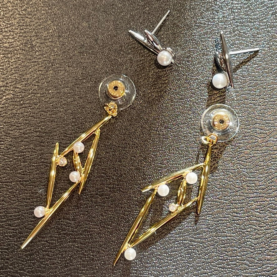 Shorter Neuron Front and Back Earring Jacket Sets with European crystal pearl accents throughout.    