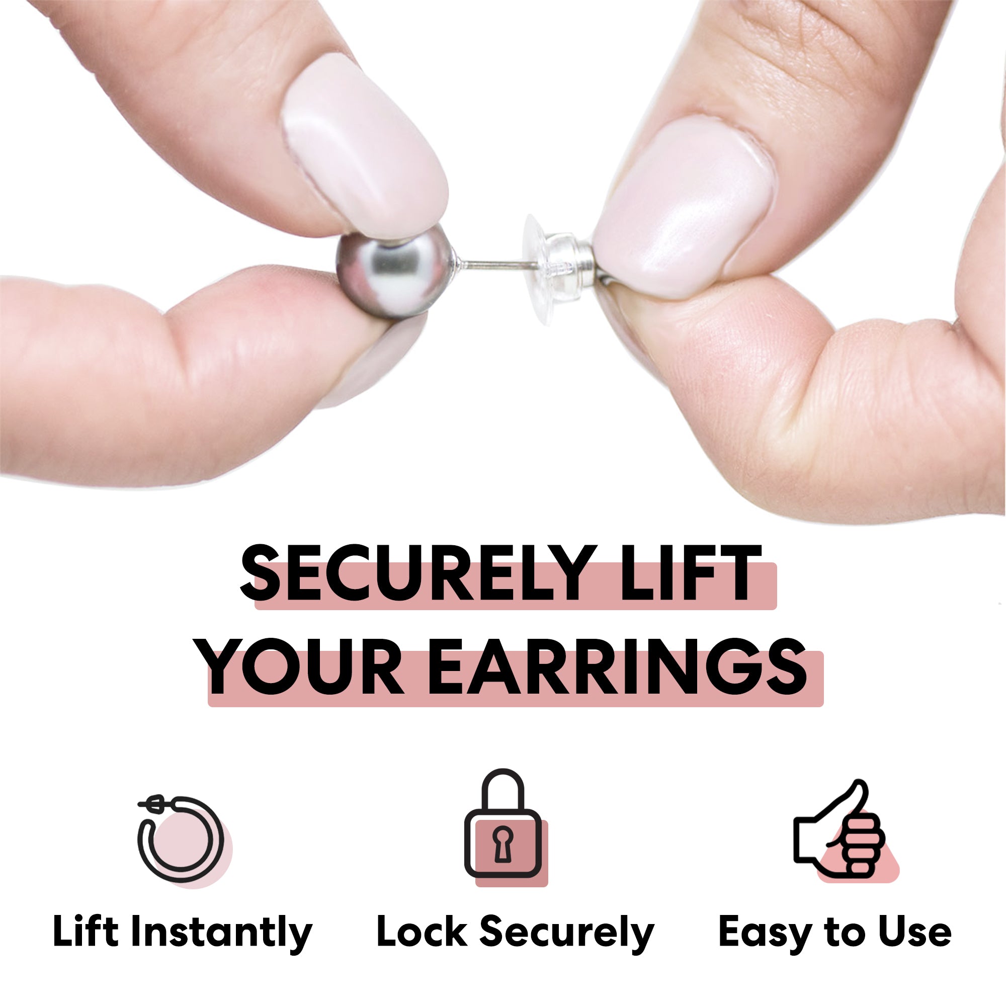 Earring jackets with support disc add sparkle and securely lift your large diamond earrings and heavy earrings The only high tech earring back to automatically fit, lock and lift your earrings Correct uneven piercings and stretched piercing holes instantly to give you younger look lifted comfortable to wear hypoallergenic