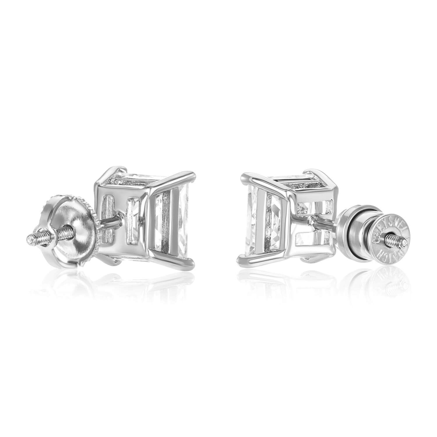 Screw backs alongside Chrysmela Catch Earring Backs on diamond stud earrings