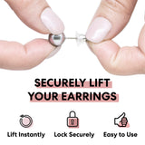 Earring jackets with support disc add sparkle and securely lift your large diamond earrings and heavy earrings The only high tech earring back to automatically fit, lock and lift your earrings Correct uneven piercings and stretched piercing holes instantly to give you younger look lifted comfortable to wear hypoallergenic